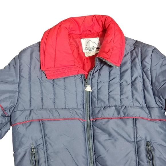 Vintage Snuggler Ski Jacket Puffer Mens Medium 40 Gray Red Quilted Zip Winter - Picture 6 of 13
